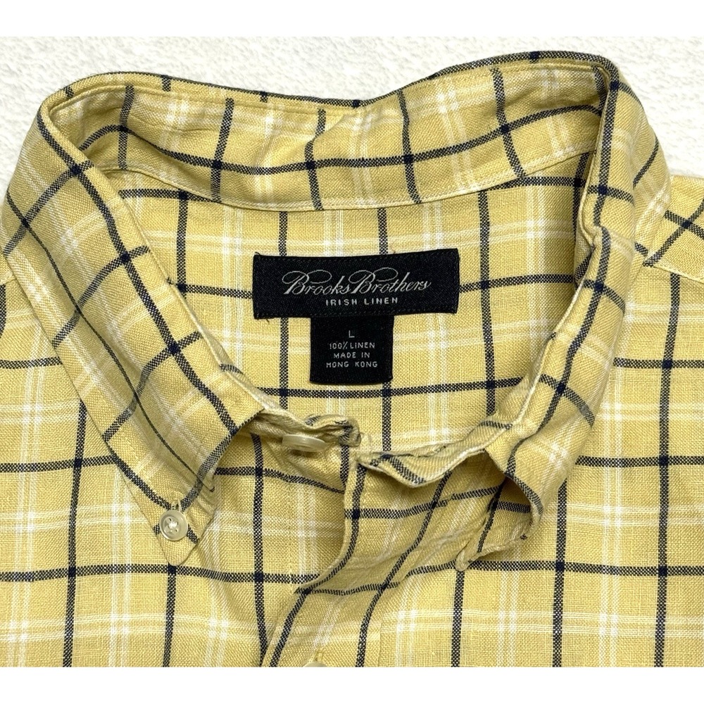 Brooks Brothers Shirt Mens Large Yellow Irish Linen Button Down Long Sleeve‎
